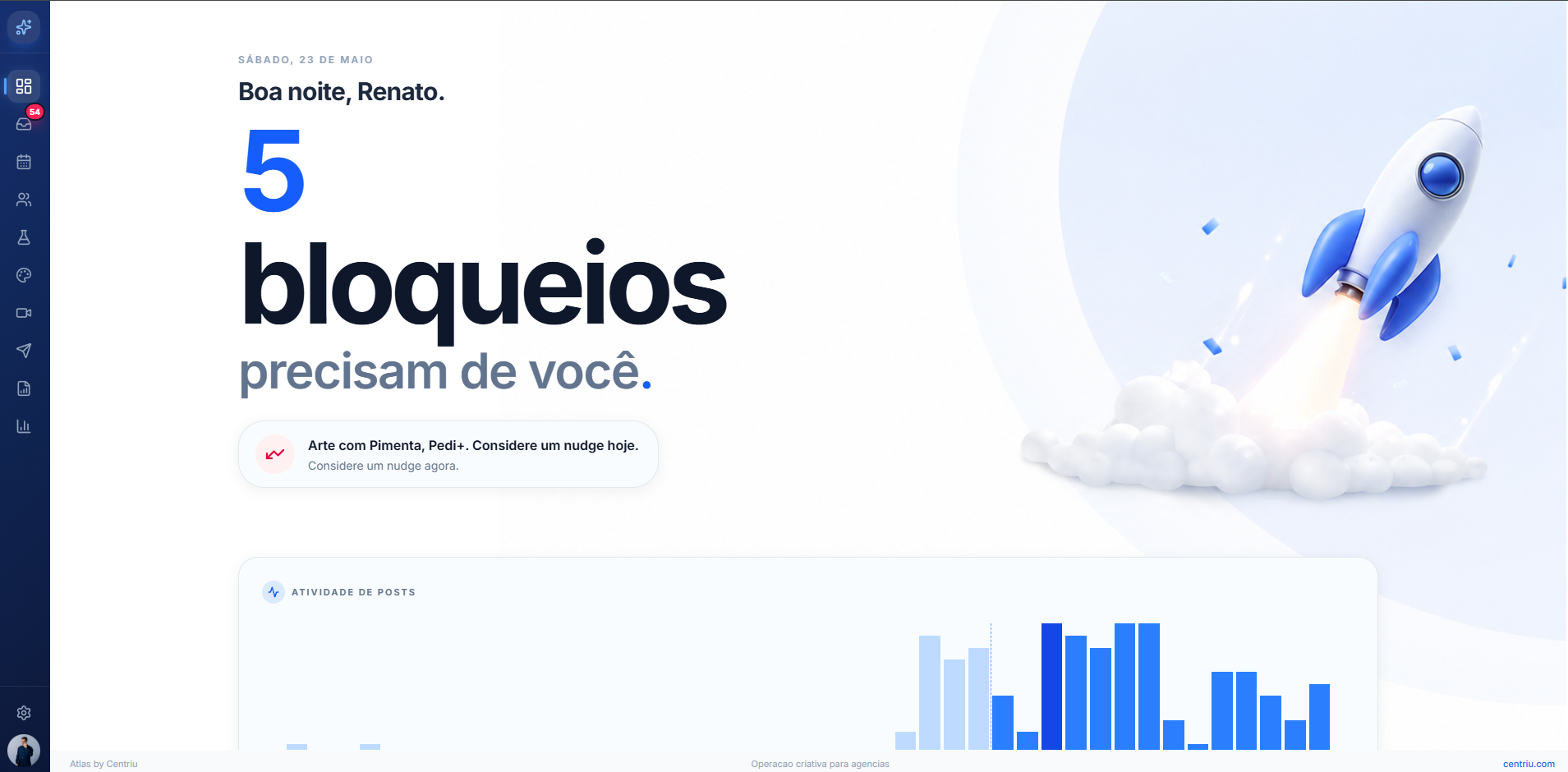 Mockup do dashboard do Centriu Atlas