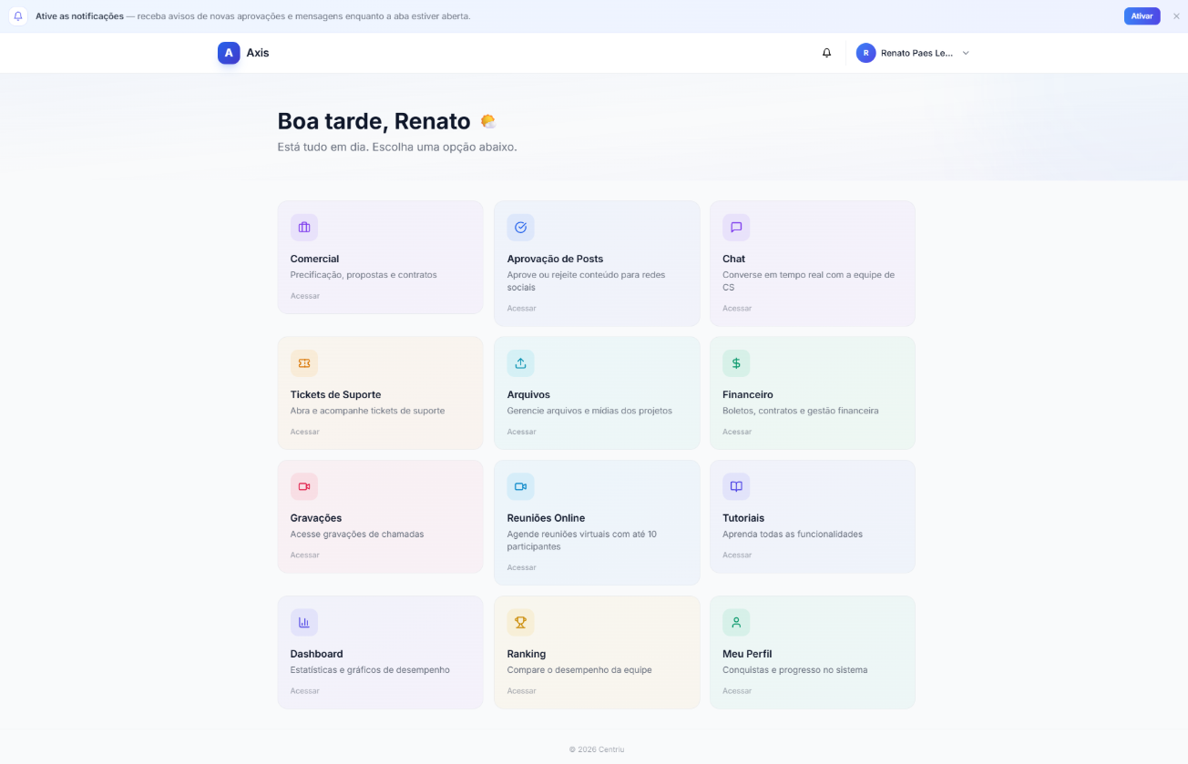 Centriu Axis — comunicación, aprobaciones y gestión entre equipo y clientes, en la web y en la app