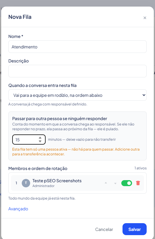 Queue configuration screen